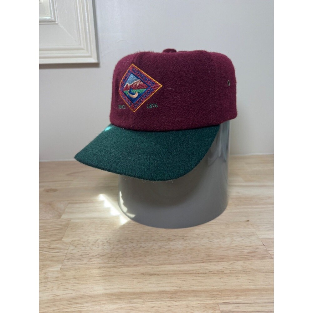 Vintage GH BASS Maine Hat BURGUNDY Suede Leather Slideback Baseball Cap USA Made